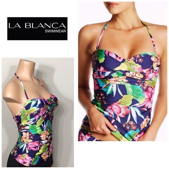 La Blanca navy floral tankini top. NWT - Picture 1 of 9